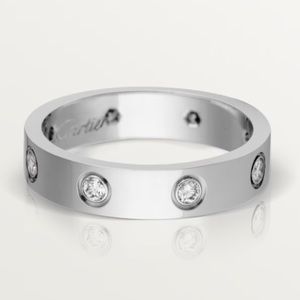 Auth $4500 CARTIER 8-Diamond LOVE Wedding Band Ring 18K White Gold Size 55 /7.25